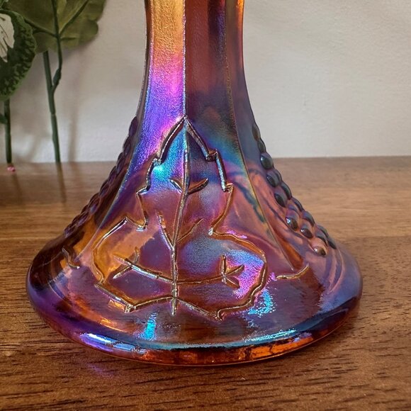 Indiana Glass Marigold Carnival Glass Compote Harvest‎ Grape Pedestal Bowl MCM - Picture 5 of 6